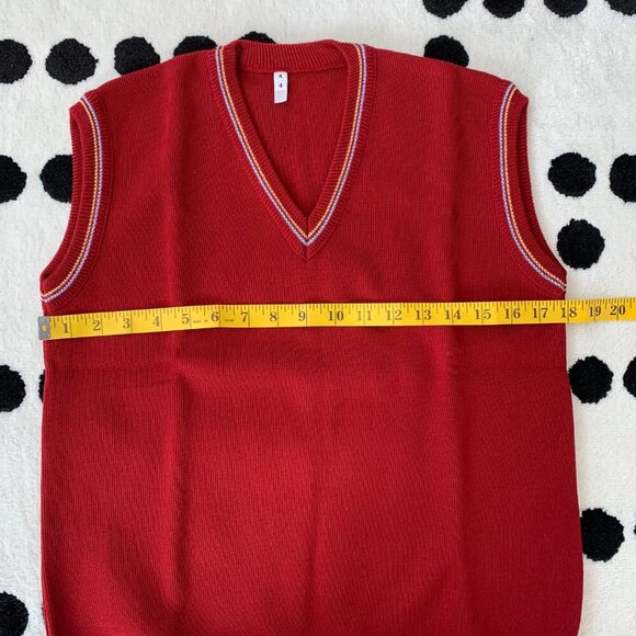 Vintage 60s 70s Sweater Vest V-Neck Jewel Toned - Picture 7 of 8